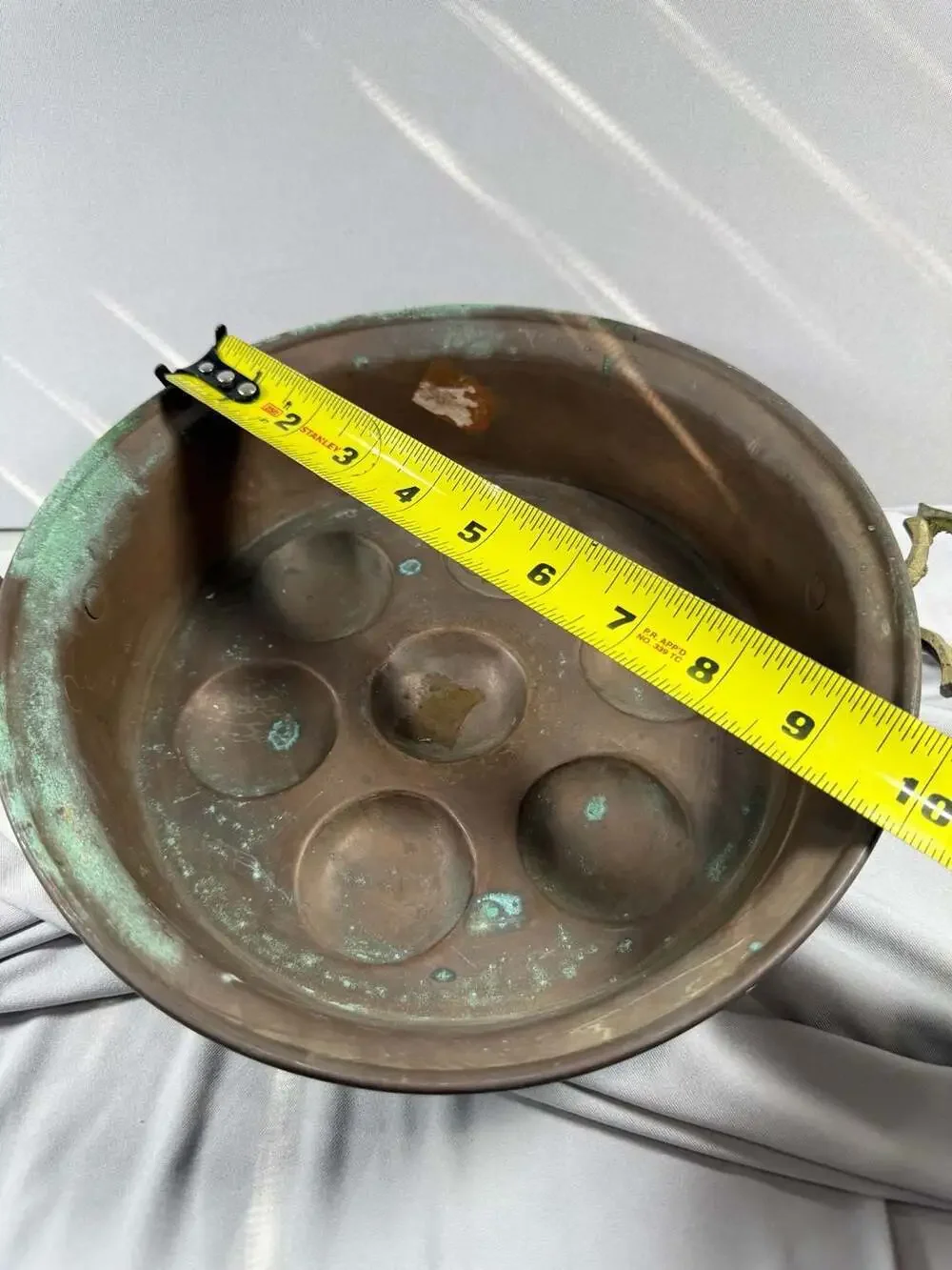 Vintage Turkish Copper 7-Well Egg Poacher Pan Ornate Brass Handles Patina